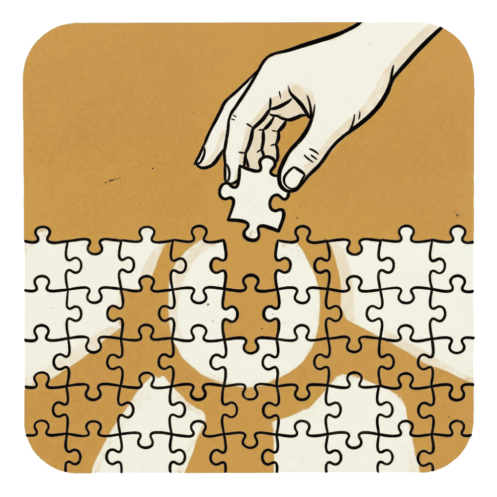 Illustration of a puzzle piece completing a larger picture — representing additional context, not replacement